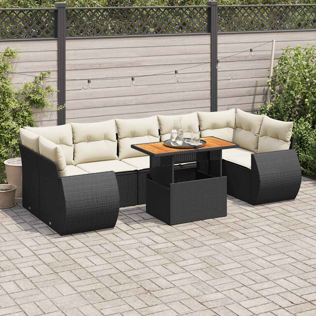 8-Tlg. Garten-Sofagarnitur Mit Kissen Schwarz Poly Rattan
