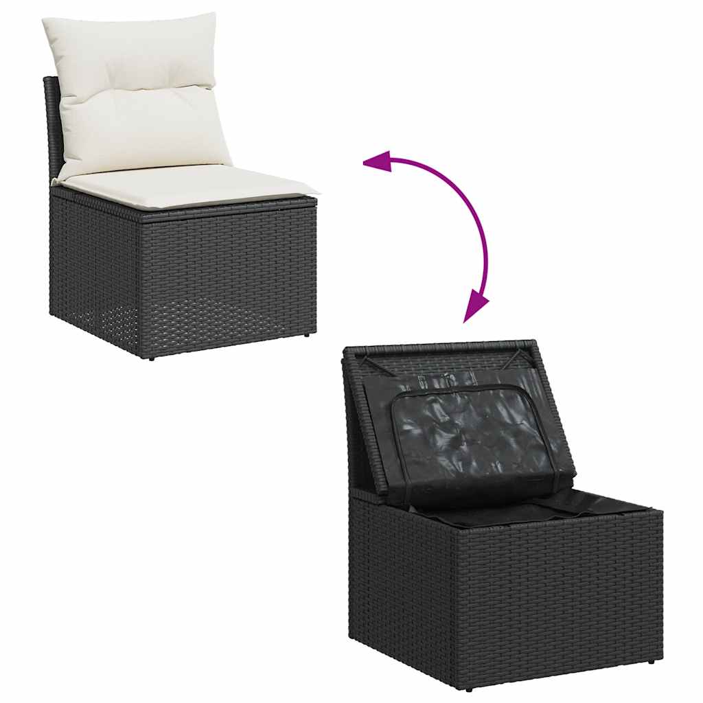 9-Tlg. Garten-Sofagarnitur Mit Kissen Schwarz Poly Rattan