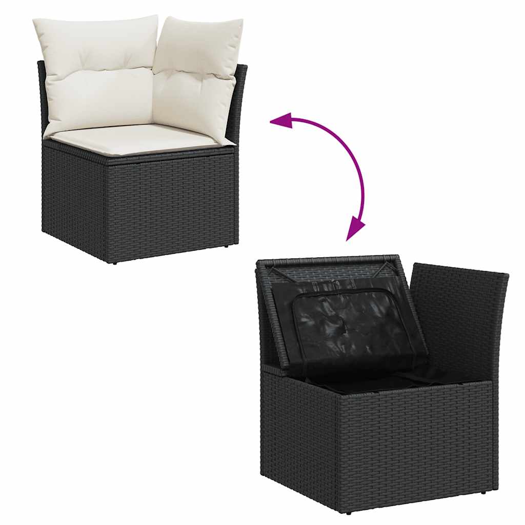 9-Tlg. Garten-Sofagarnitur Mit Kissen Schwarz Poly Rattan