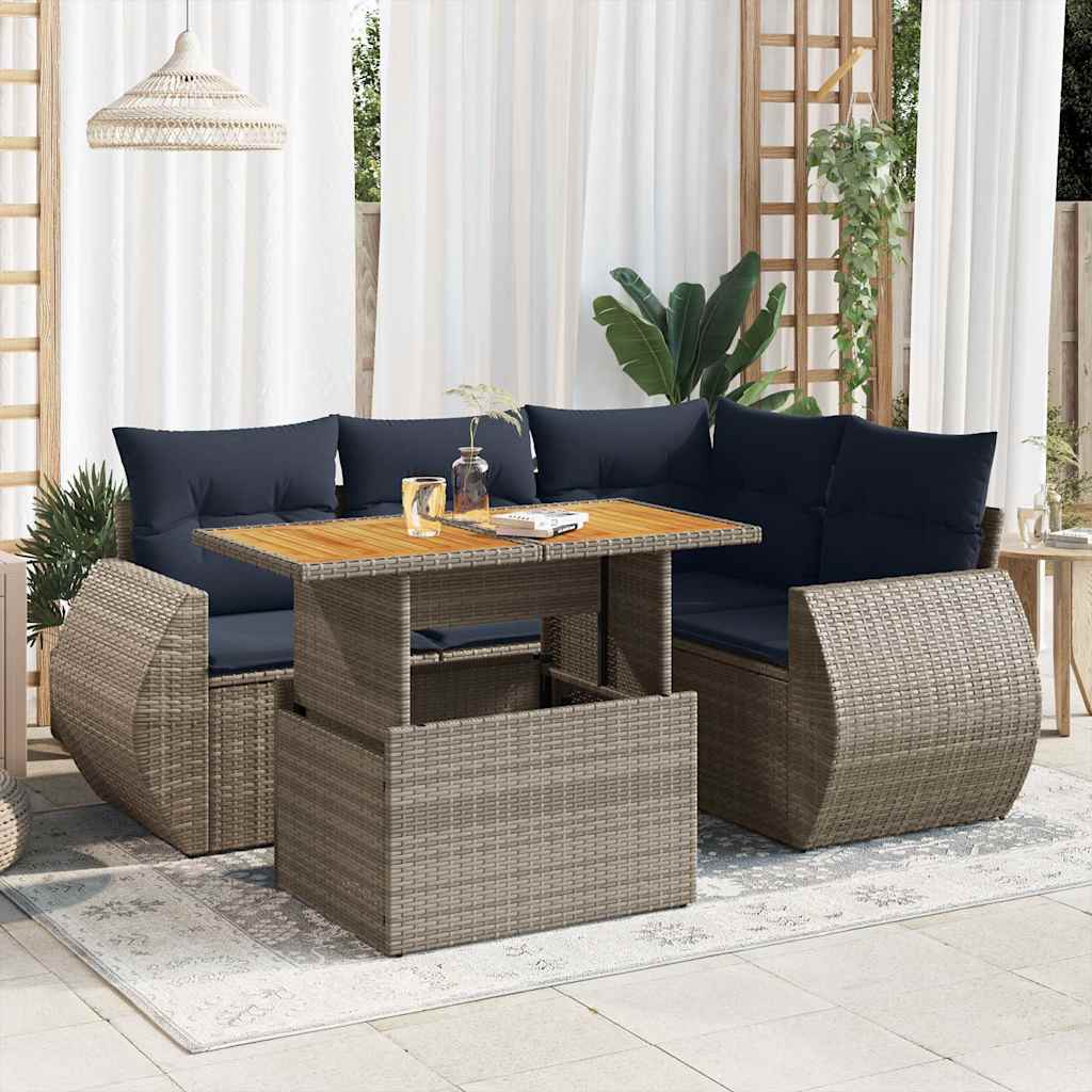 5-Tlg. Garten-Sofagarnitur Mit Kissen Poly Rattan