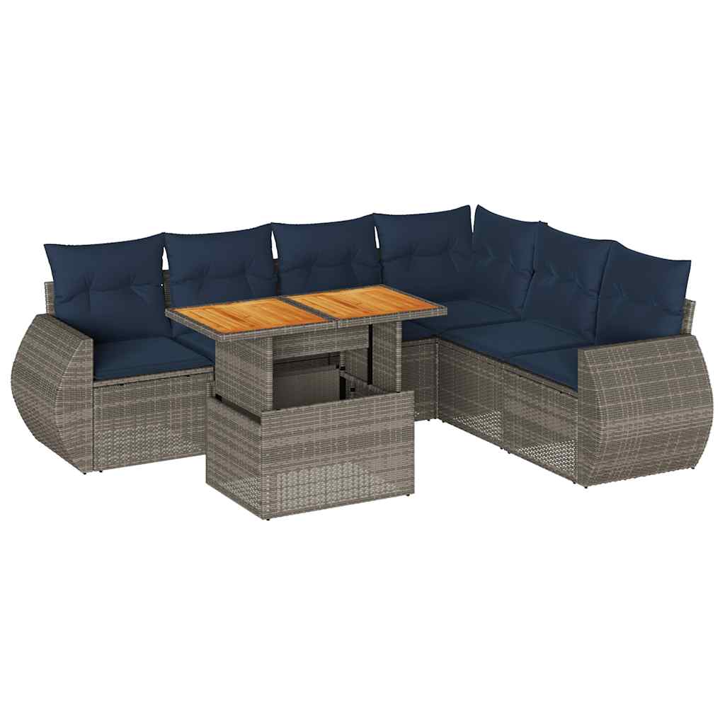 7-Tlg. Garten-Sofagarnitur Mit Kissen Poly Rattan