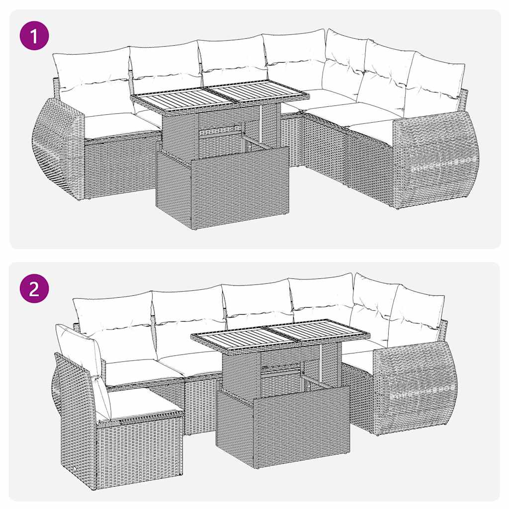 7-Tlg. Garten-Sofagarnitur Mit Kissen Poly Rattan