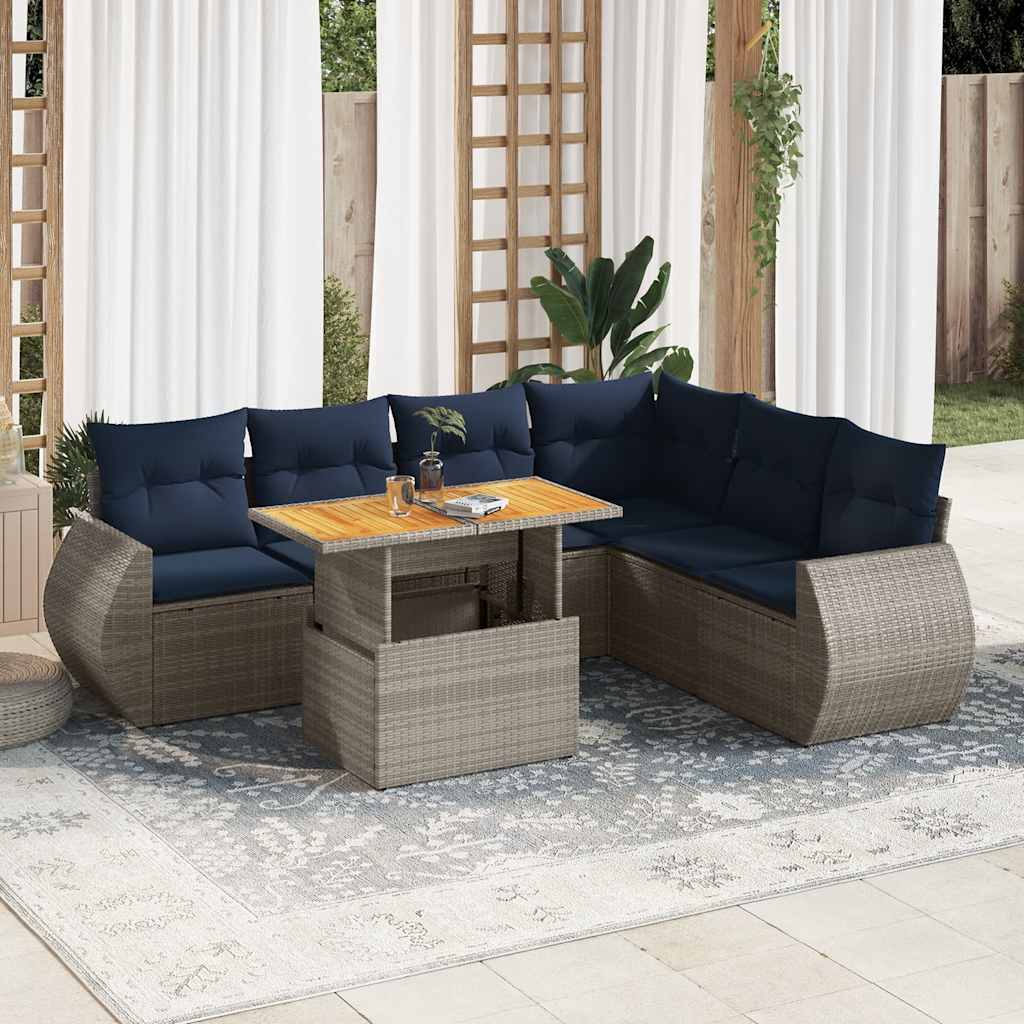 7-Tlg. Garten-Sofagarnitur Mit Kissen Poly Rattan