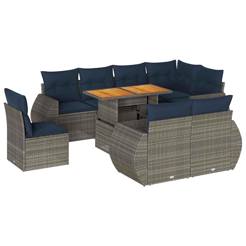 9-Tlg. Garten-Sofagarnitur Mit Kissen Poly Rattan