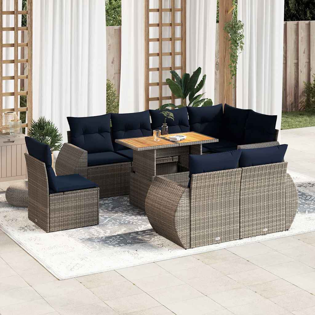 9-Tlg. Garten-Sofagarnitur Mit Kissen Poly Rattan