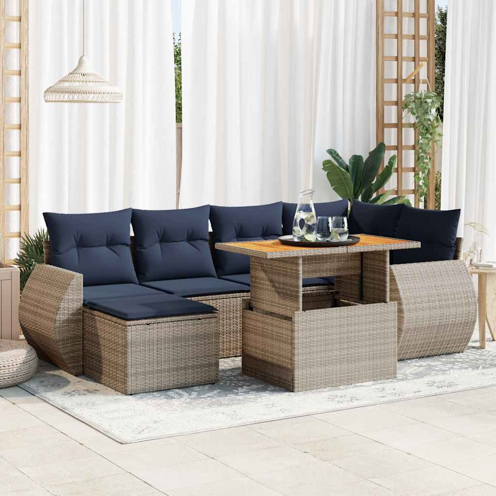 7-Tlg. Garten-Sofagarnitur Mit Kissen Poly Rattan