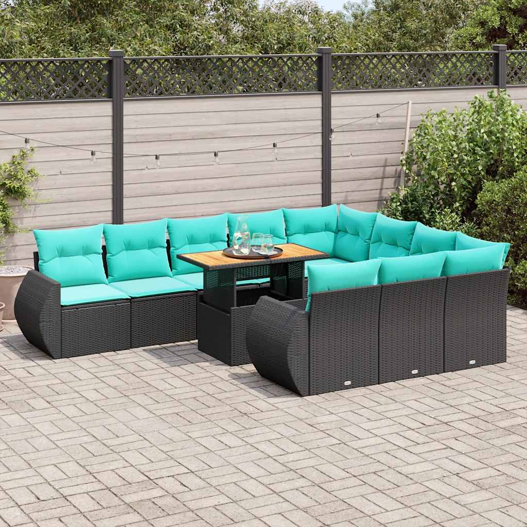11-Tlg. Garten-Sofagarnitur Mit Kissen Poly Rattan