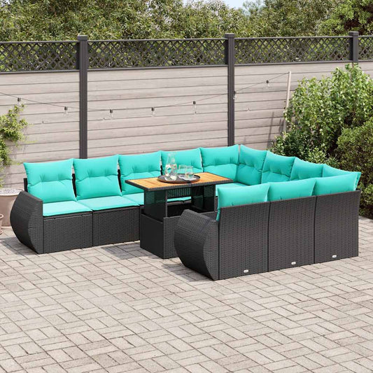 11-Tlg. Garten-Sofagarnitur Mit Kissen Poly Rattan