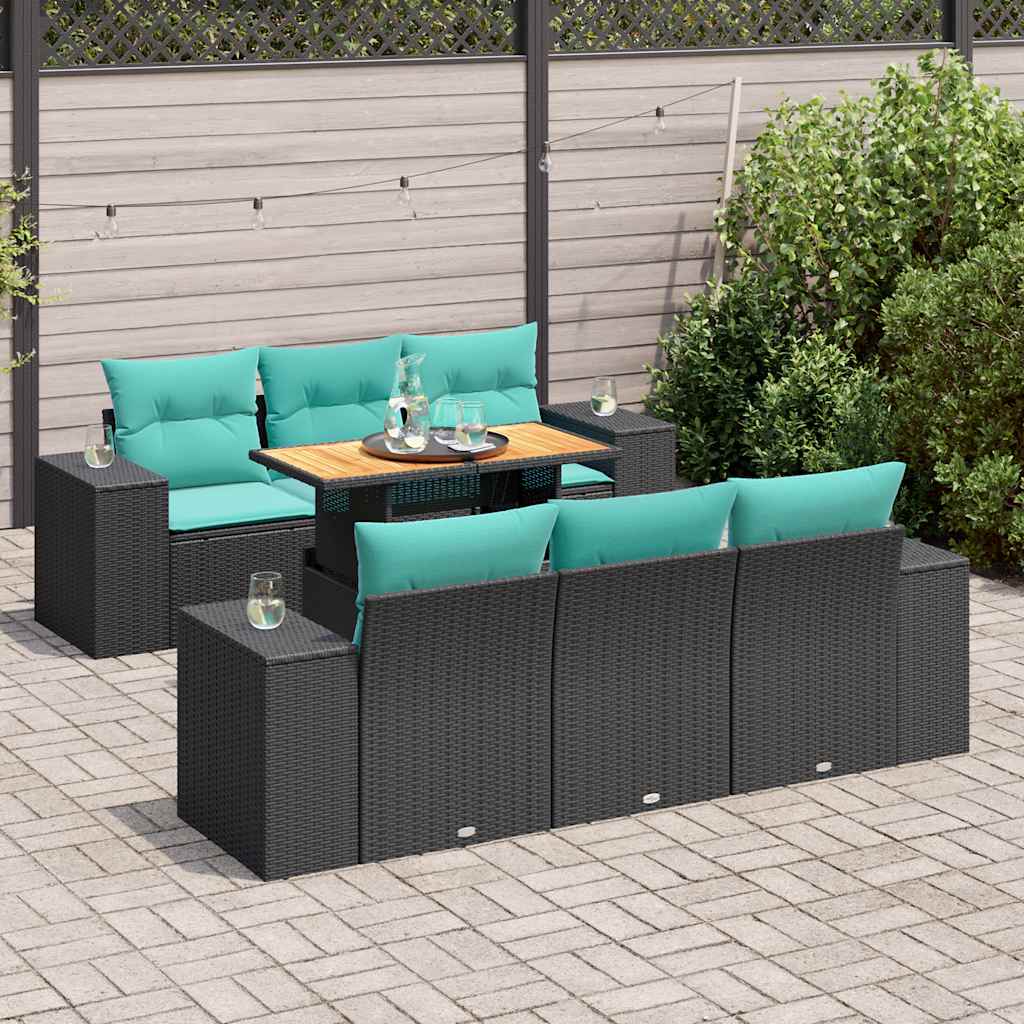 7-Tlg. Garten-Sofagarnitur Mit Kissen Poly Rattan