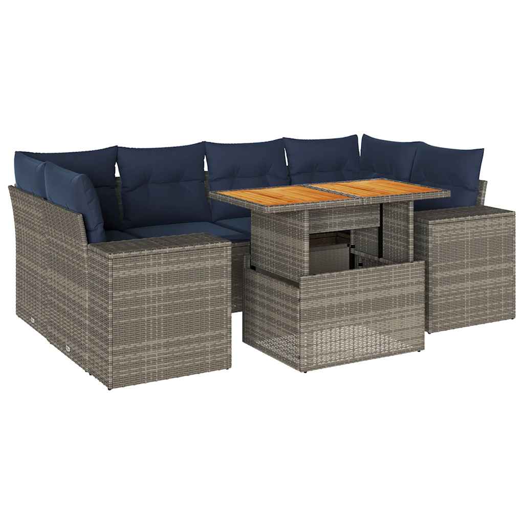7-Tlg. Garten-Sofagarnitur Mit Kissen Poly Rattan
