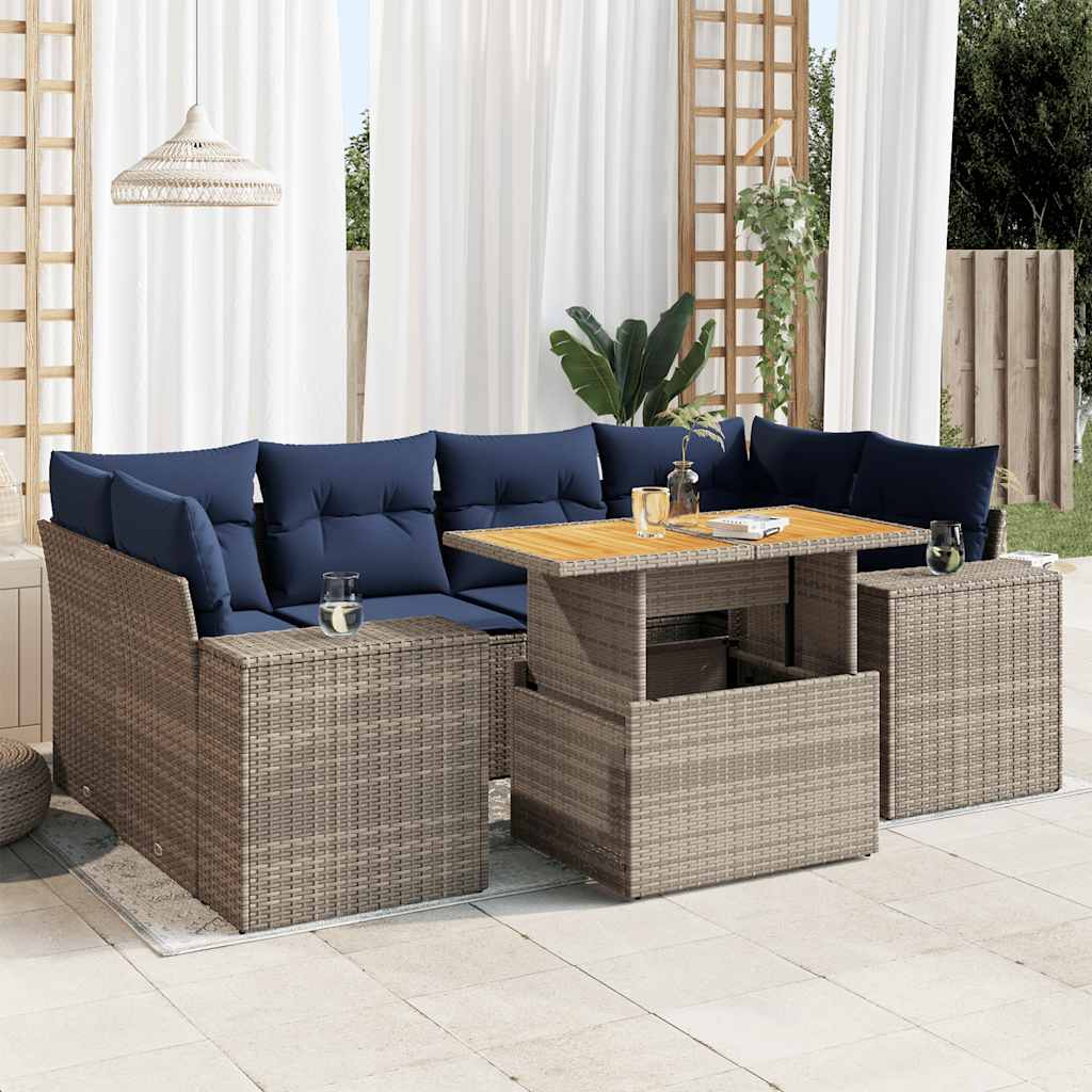 7-Tlg. Garten-Sofagarnitur Mit Kissen Poly Rattan