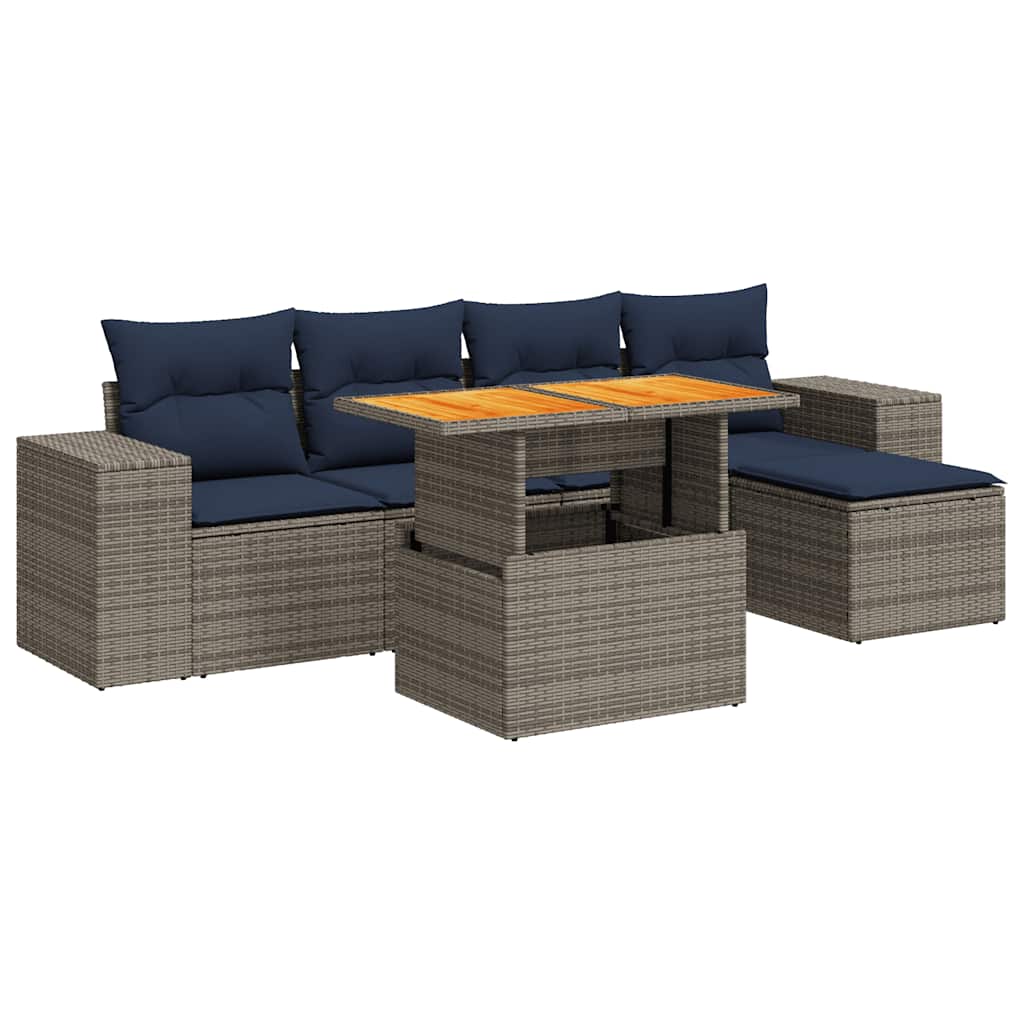 6-Tlg. Garten-Sofagarnitur Mit Kissen Poly Rattan