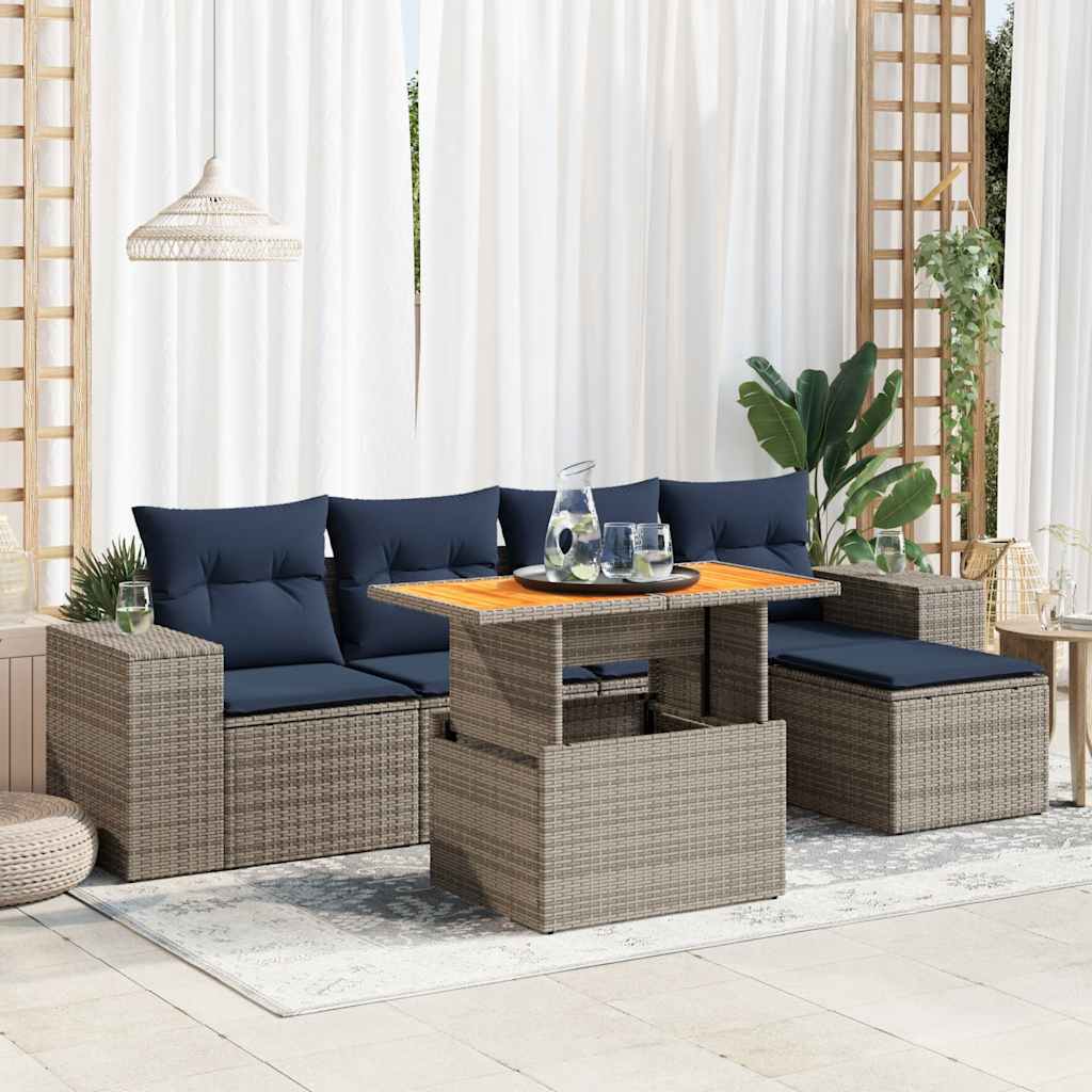 6-Tlg. Garten-Sofagarnitur Mit Kissen Poly Rattan