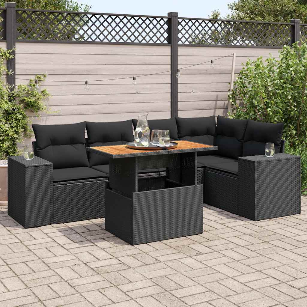 6-Tlg. Garten-Sofagarnitur Mit Kissen Grau Poly Rattan