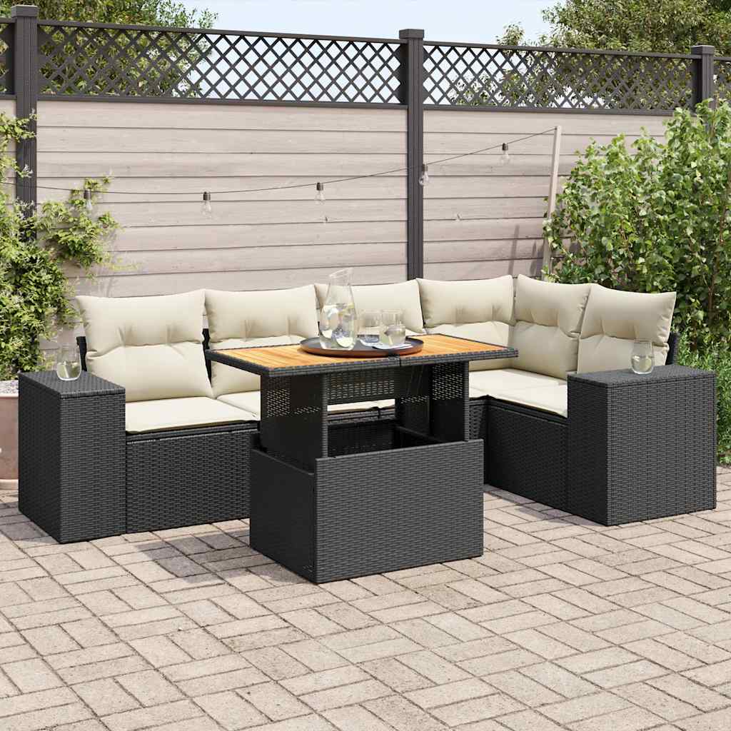 6-Tlg. Garten-Sofagarnitur Mit Kissen Grau Poly Rattan