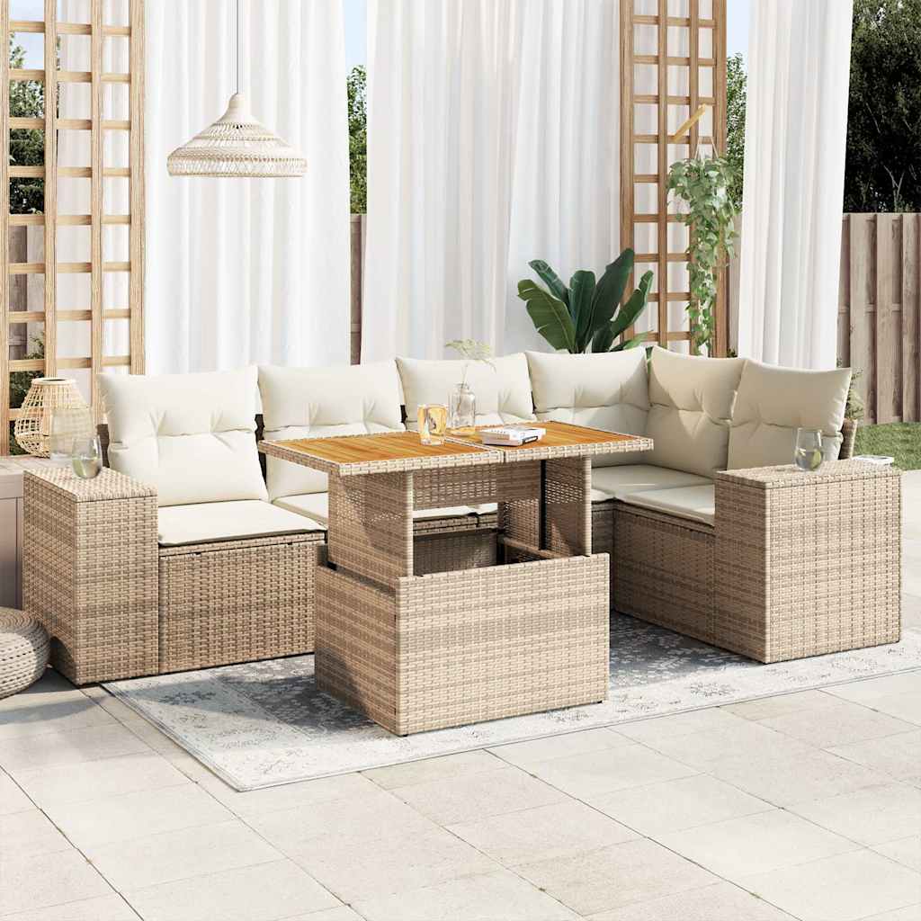 6-Tlg. Garten-Sofagarnitur Mit Kissen Grau Poly Rattan