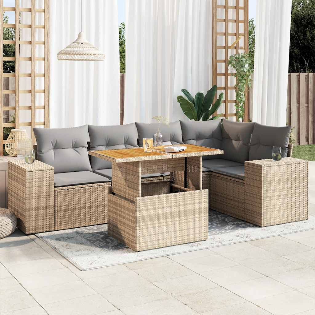 6-Tlg. Garten-Sofagarnitur Mit Kissen Grau Poly Rattan