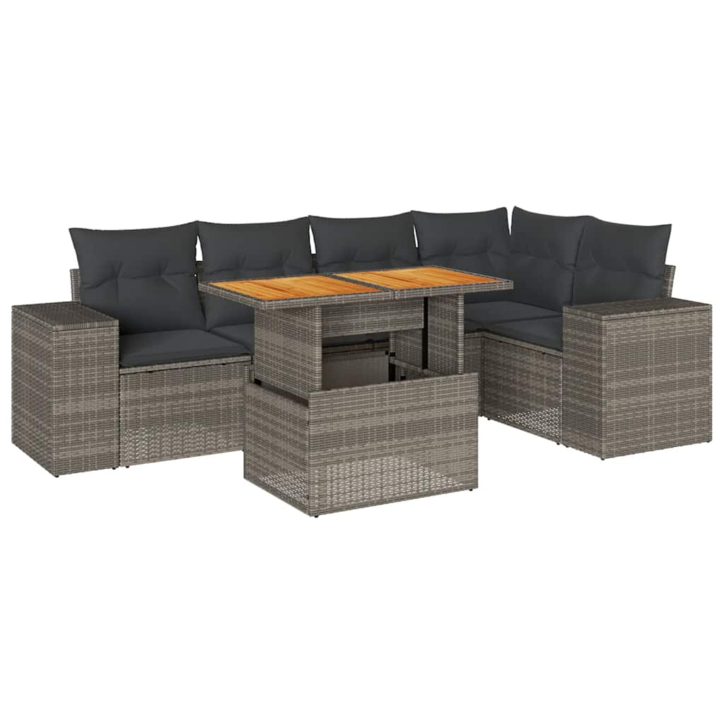 6-Tlg. Garten-Sofagarnitur Mit Kissen Grau Poly Rattan