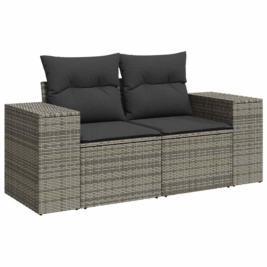 6-Tlg. Garten-Sofagarnitur Mit Kissen Grau Poly Rattan