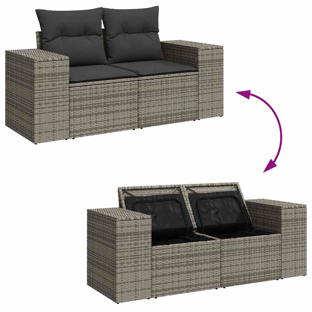 6-Tlg. Garten-Sofagarnitur Mit Kissen Grau Poly Rattan