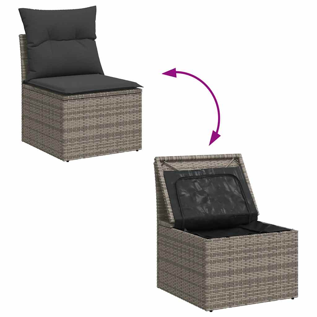 6-Tlg. Garten-Sofagarnitur Mit Kissen Grau Poly Rattan