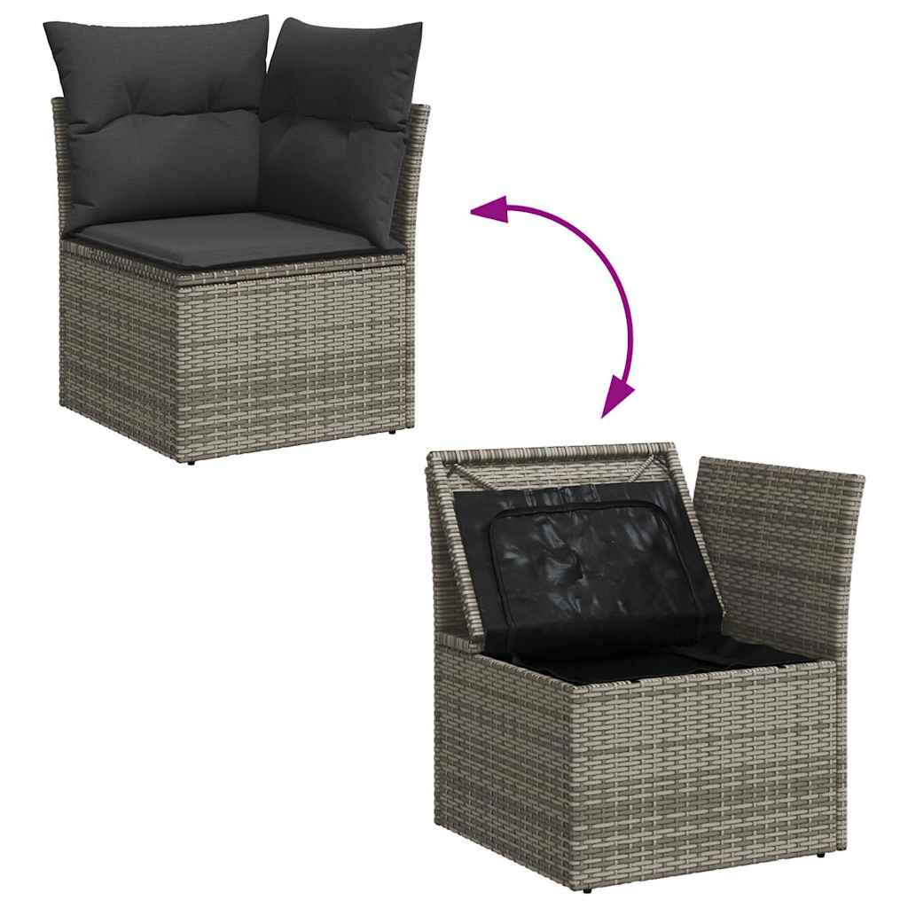 6-Tlg. Garten-Sofagarnitur Mit Kissen Grau Poly Rattan
