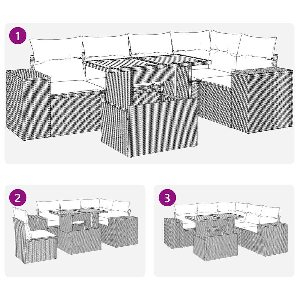 6-Tlg. Garten-Sofagarnitur Mit Kissen Grau Poly Rattan