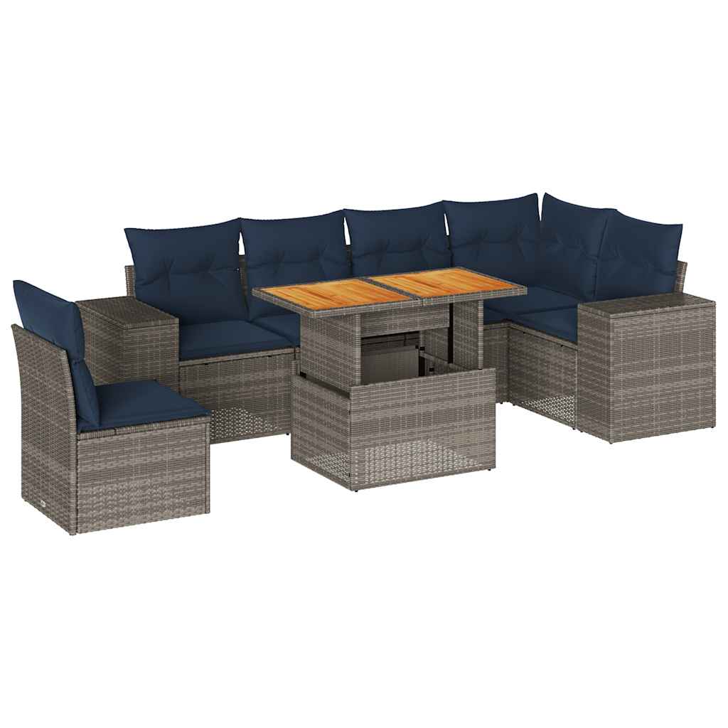 7-Tlg. Garten-Sofagarnitur Mit Kissen Poly Rattan