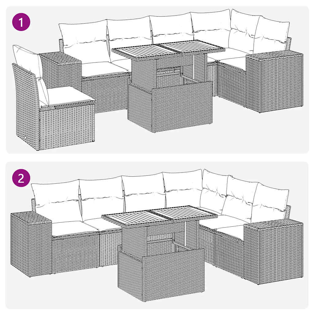 7-Tlg. Garten-Sofagarnitur Mit Kissen Poly Rattan