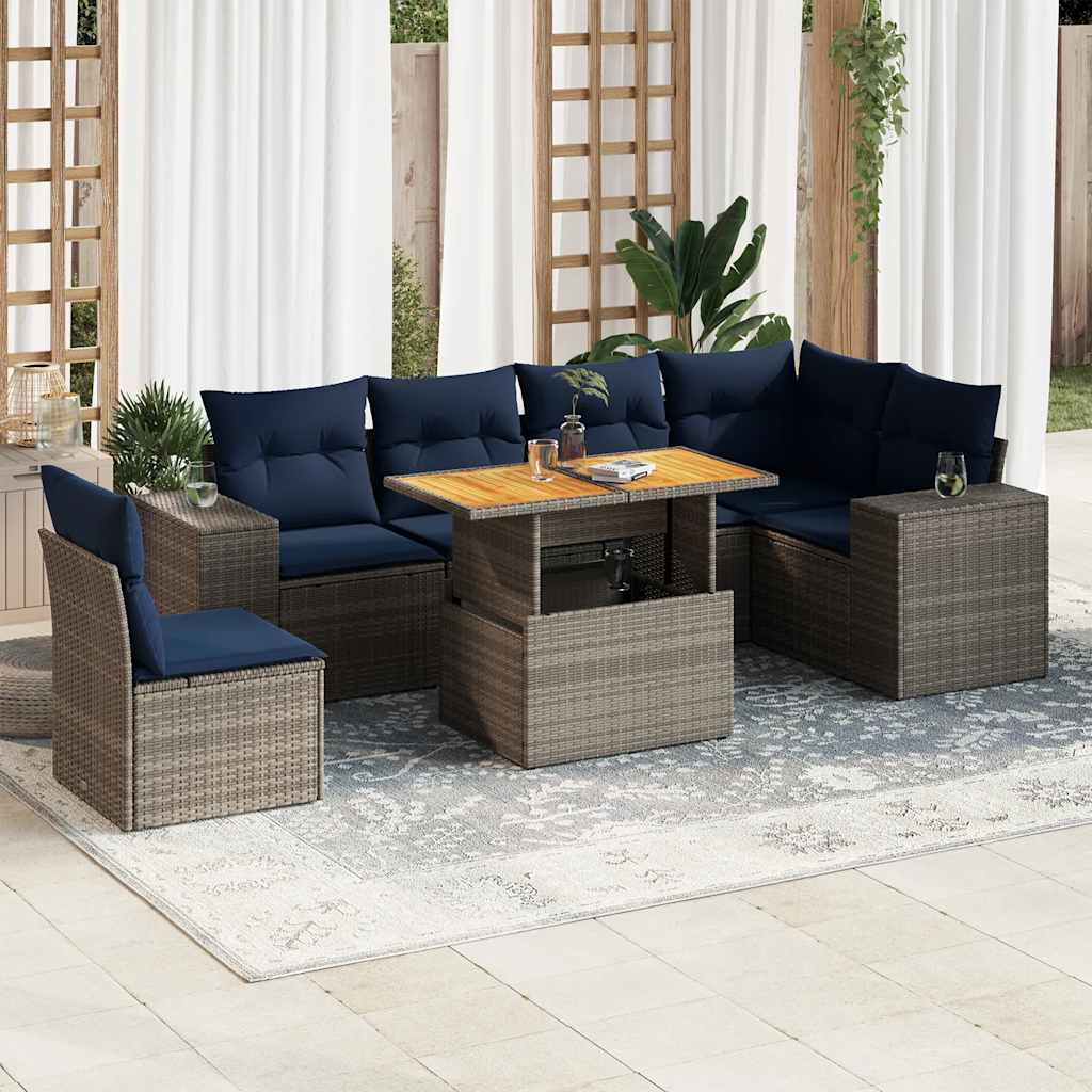 7-Tlg. Garten-Sofagarnitur Mit Kissen Poly Rattan