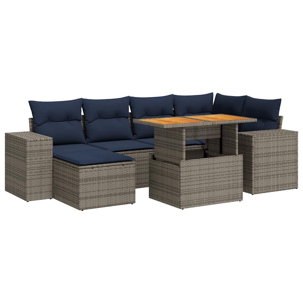 7-Tlg. Garten-Sofagarnitur Mit Kissen Poly Rattan
