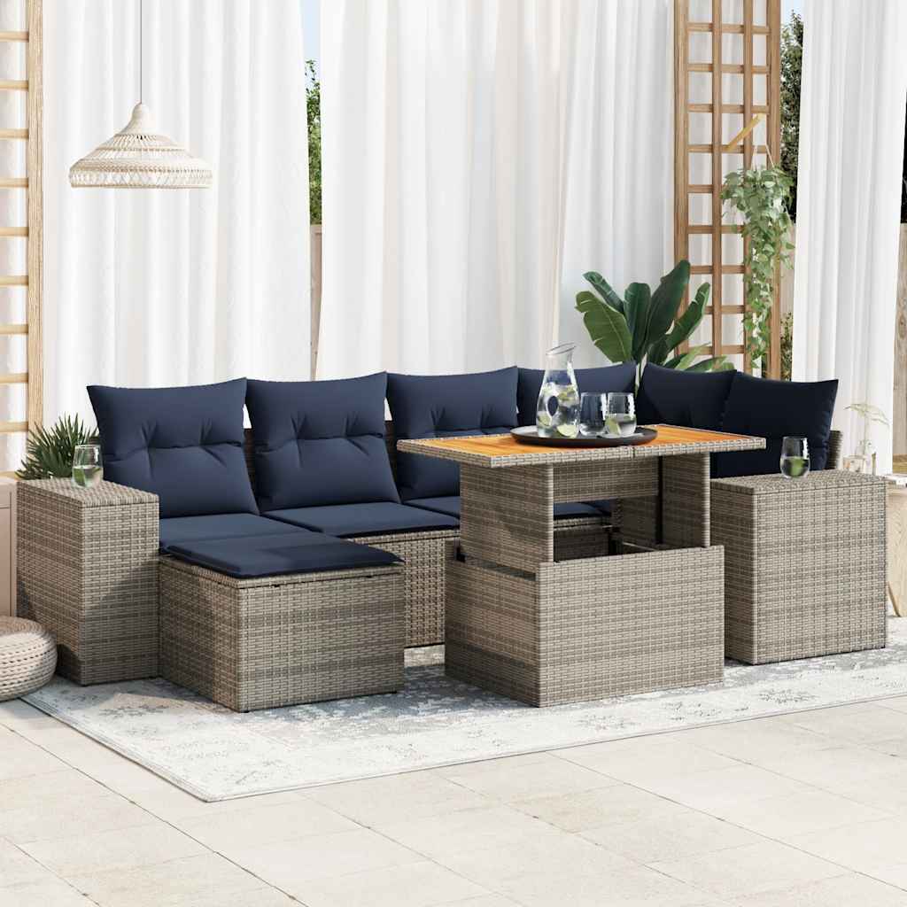 7-Tlg. Garten-Sofagarnitur Mit Kissen Poly Rattan