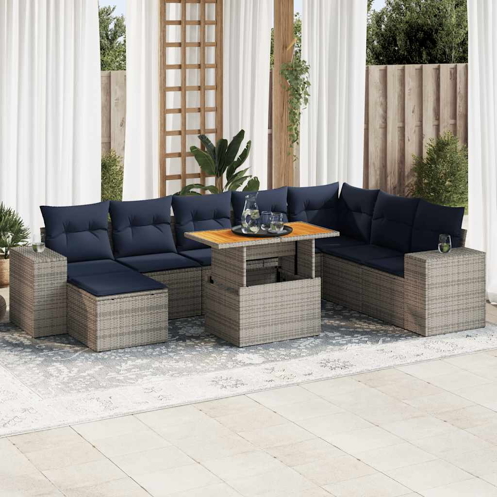9-Tlg. Garten-Sofagarnitur Mit Kissen Poly Rattan