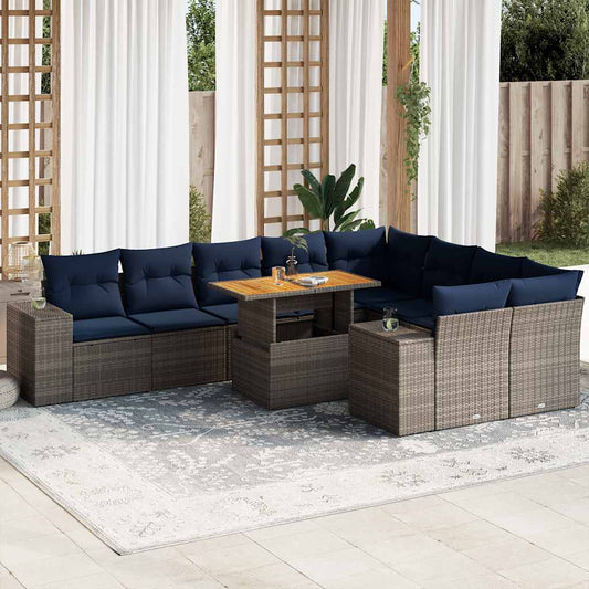 10-Tlg. Garten-Sofagarnitur Mit Kissen Poly Rattan