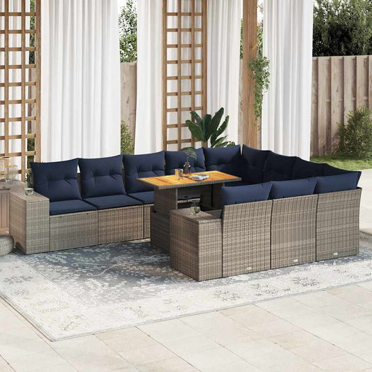 11-Tlg. Garten-Sofagarnitur Mit Kissen Poly Rattan