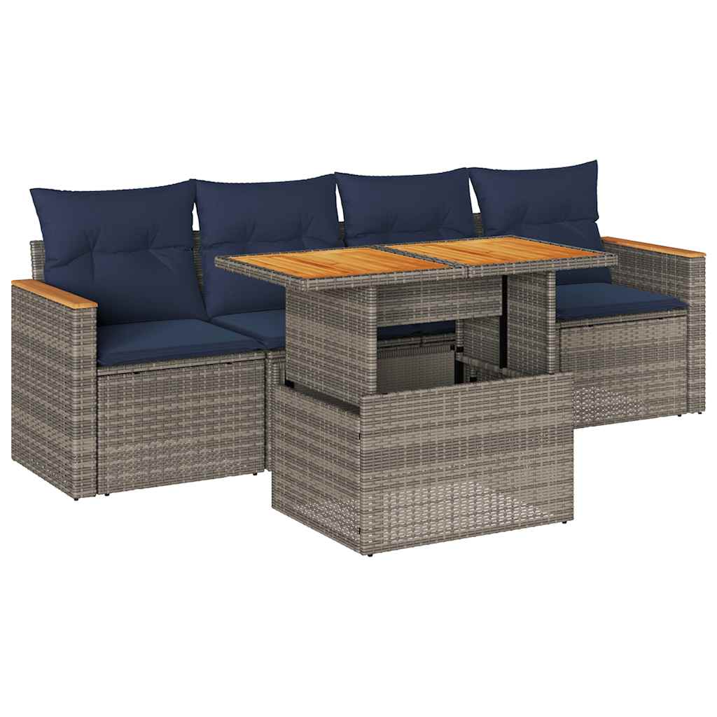 5-Tlg. Garten-Sofagarnitur Mit Kissen Poly Rattan