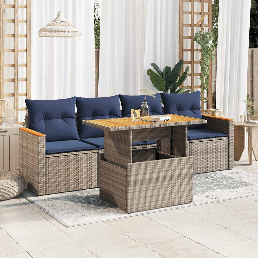 5-Tlg. Garten-Sofagarnitur Mit Kissen Poly Rattan