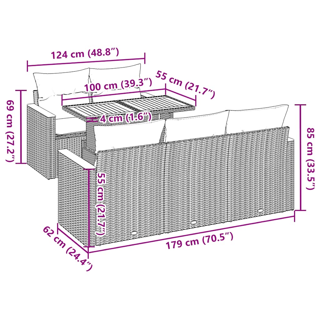 6-Tlg. Garten-Sofagarnitur Mit Kissen Poly Rattan