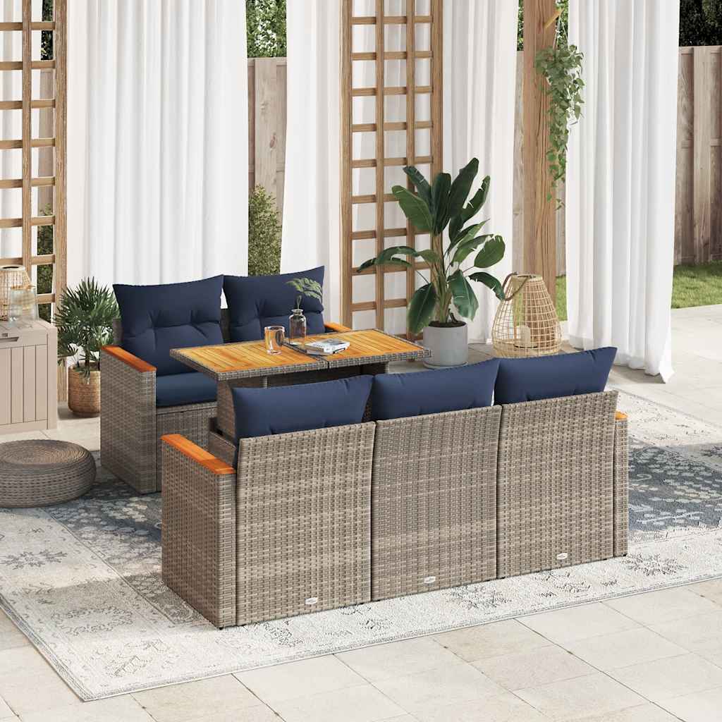 6-Tlg. Garten-Sofagarnitur Mit Kissen Poly Rattan