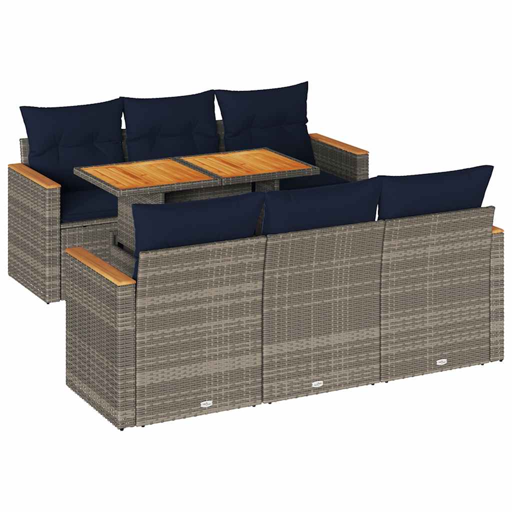7-Tlg. Garten-Sofagarnitur Mit Kissen Poly Rattan