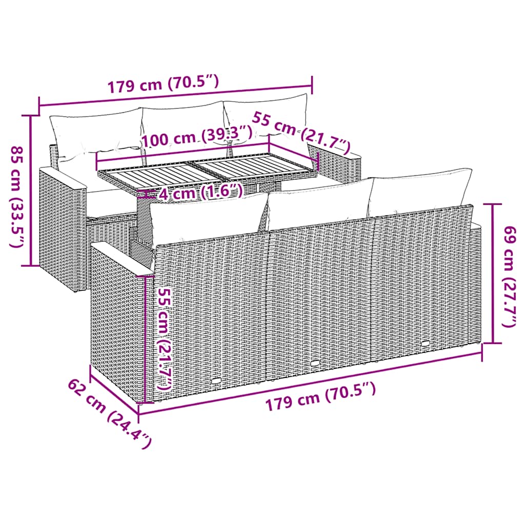 7-Tlg. Garten-Sofagarnitur Mit Kissen Poly Rattan