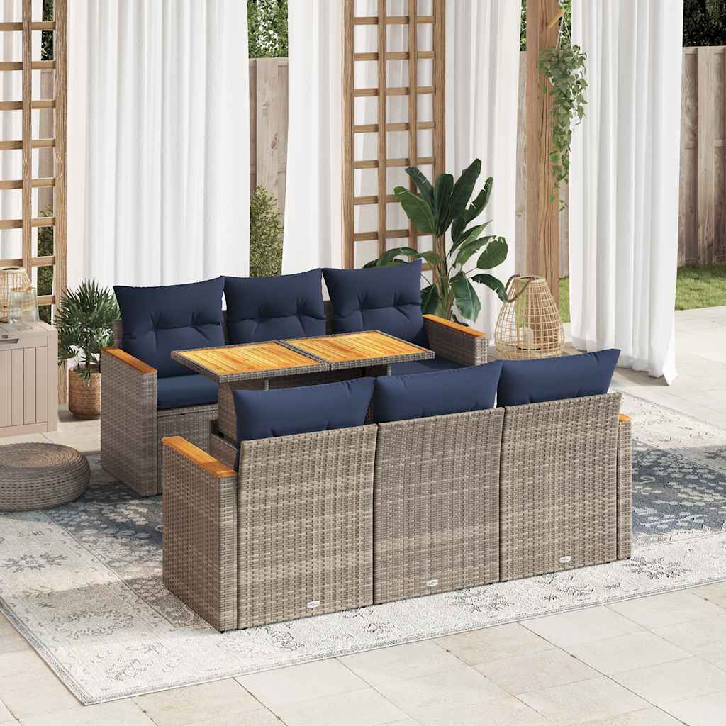 7-Tlg. Garten-Sofagarnitur Mit Kissen Poly Rattan