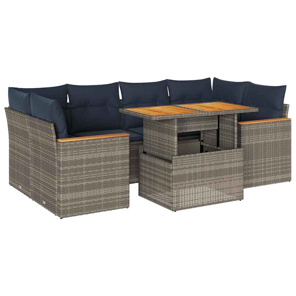 7-Tlg. Garten-Sofagarnitur Mit Kissen Poly Rattan