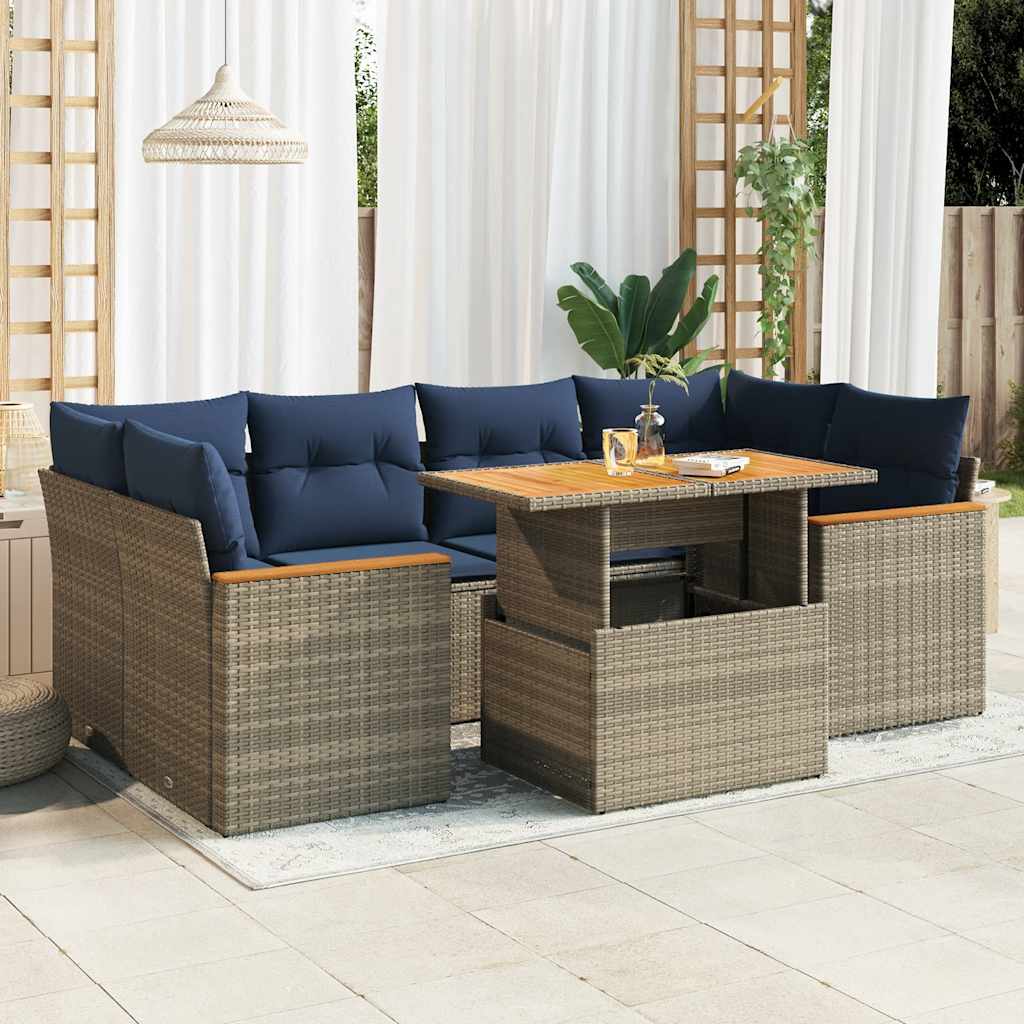 7-Tlg. Garten-Sofagarnitur Mit Kissen Poly Rattan