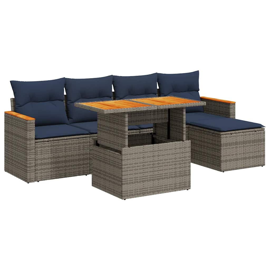 6-Tlg. Garten-Sofagarnitur Mit Kissen Poly Rattan