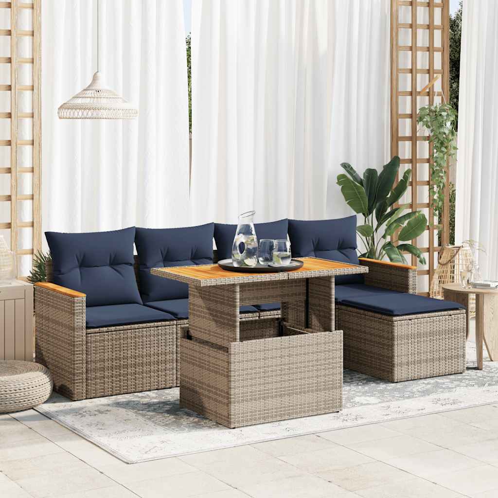6-Tlg. Garten-Sofagarnitur Mit Kissen Poly Rattan