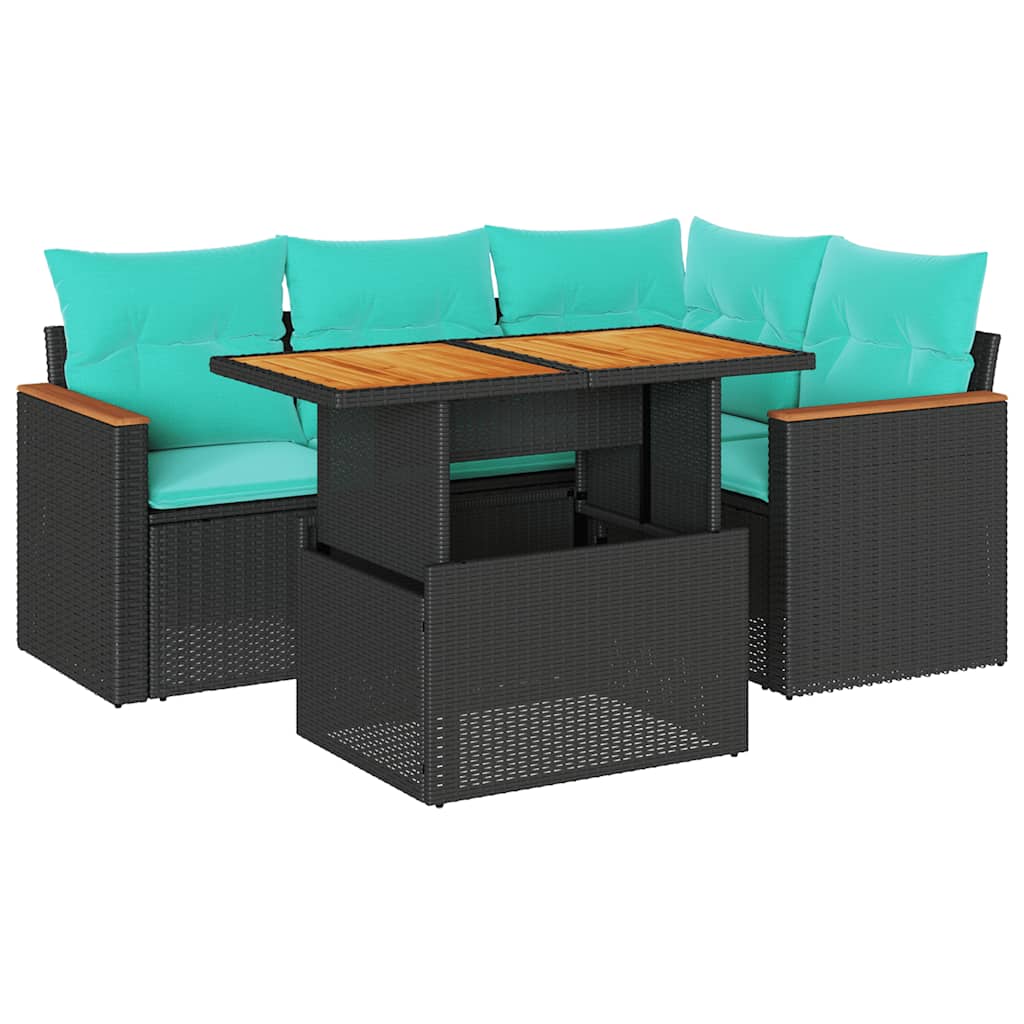 5-Tlg. Garten-Sofagarnitur Mit Kissen Poly Rattan
