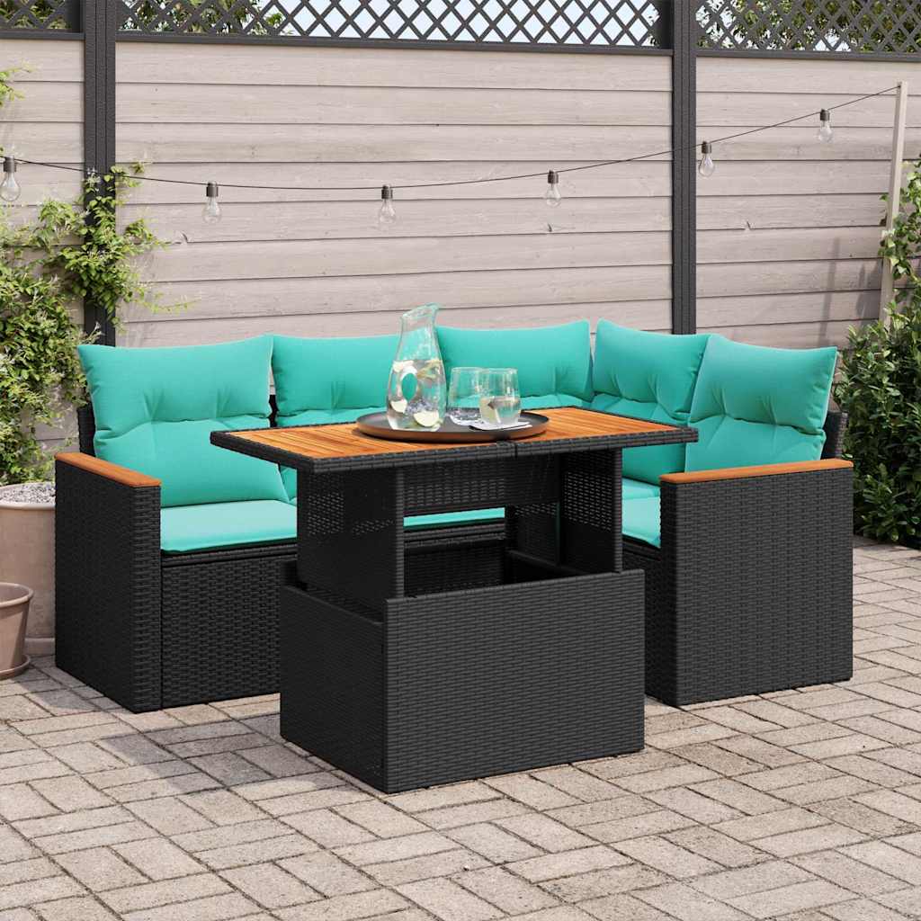 5-Tlg. Garten-Sofagarnitur Mit Kissen Poly Rattan