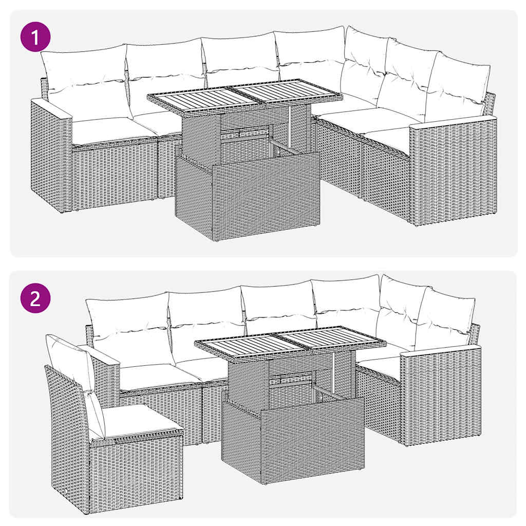 7-Tlg. Garten-Sofagarnitur Mit Kissen Poly Rattan