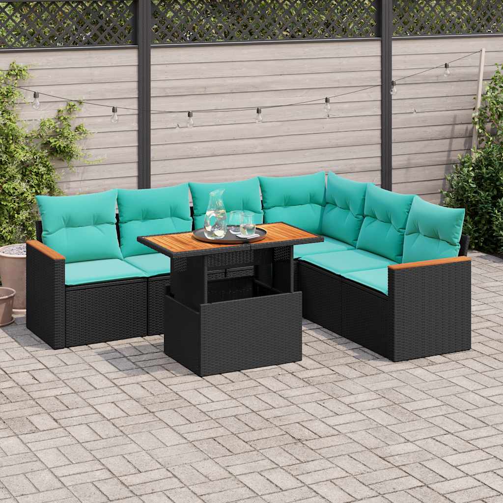 7-Tlg. Garten-Sofagarnitur Mit Kissen Poly Rattan